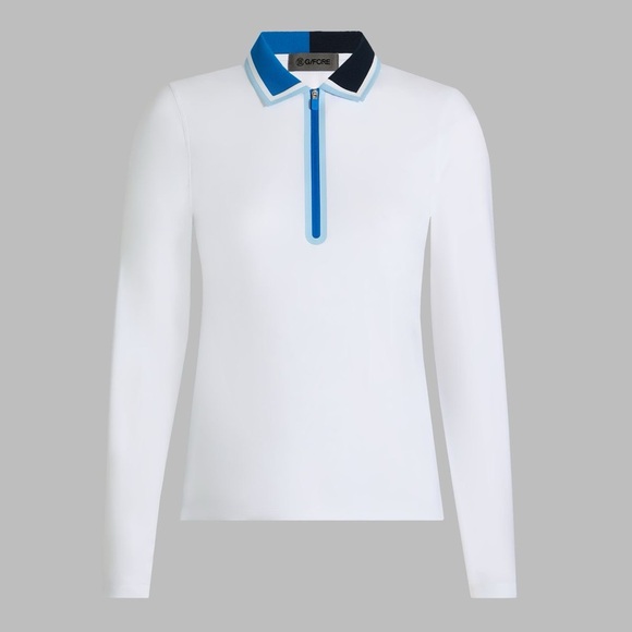 New G/Fore SILKY TECH NYLON QUARTER ZIP LONG SLEEVE POLO SNOW / LISBON - Picture 5 of 8